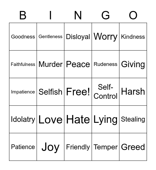 Fruits of the Spirit Bingo Card