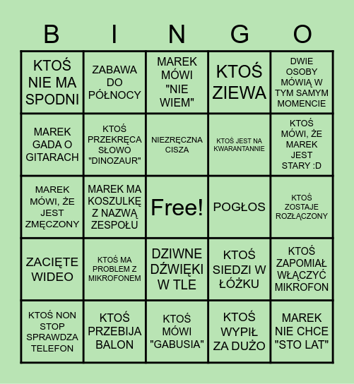 Urodzinowe Bingo Marka! Bingo Card