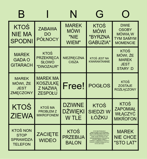 Urodzinowe Bingo Marka! Bingo Card