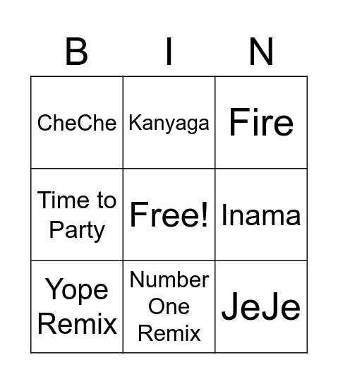 Diamond Platnumz Bingo Card