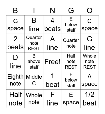 Bass Clef & Rhythmic Rests Bingo Card