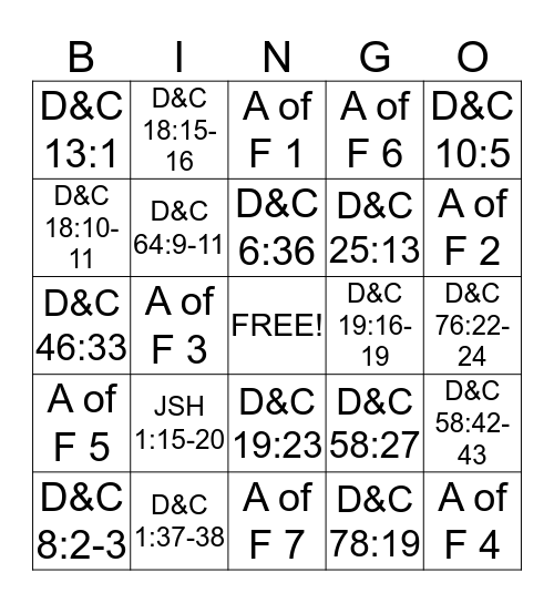 SCRIPTURE MASTERY Bingo Card