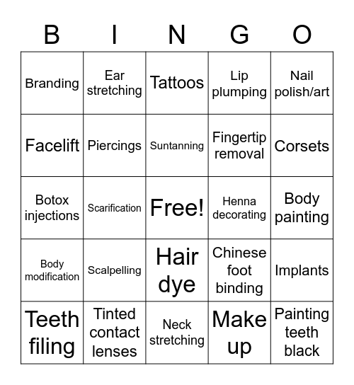 Body Hacking Bingo Card