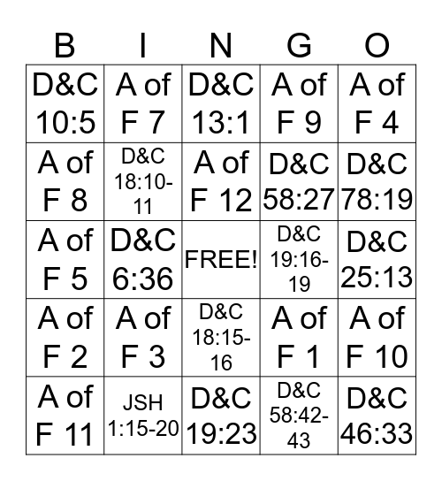 SCRIPTURE MASTERY Bingo Card