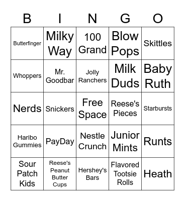 Halloween Candy Bingo Card