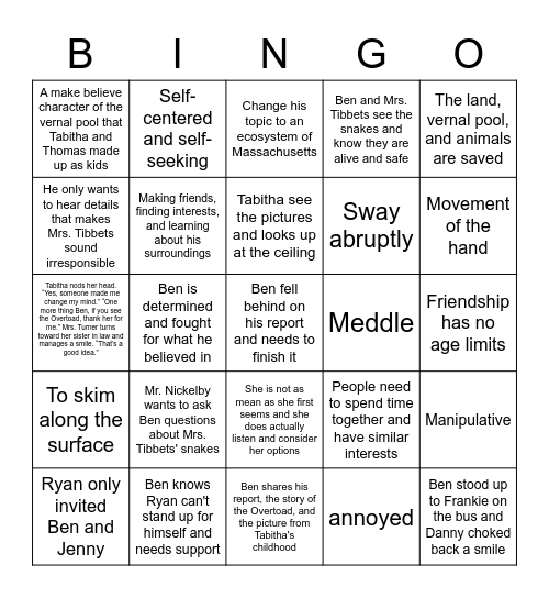 Spadefoot Bingo Review Ch 13-18 Bingo Card