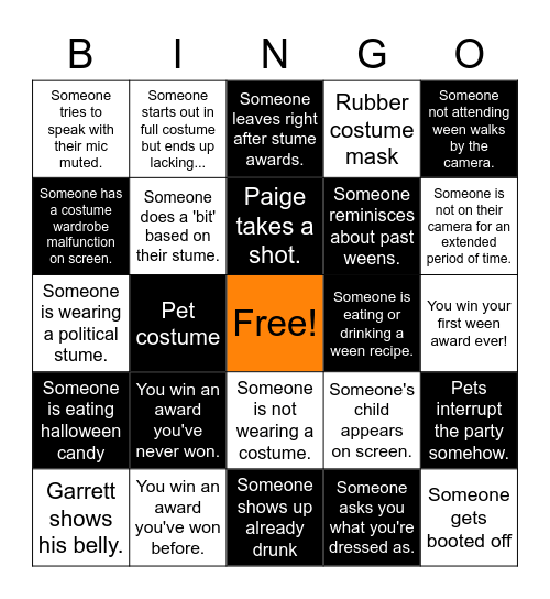 Bingo Ween-go Bingo Card
