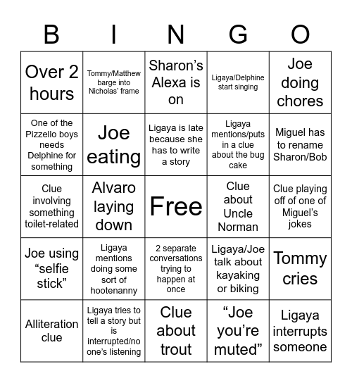 Figueras Zoom Fishbowl Bingo Card