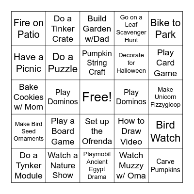 Wacky Week Bingo Card