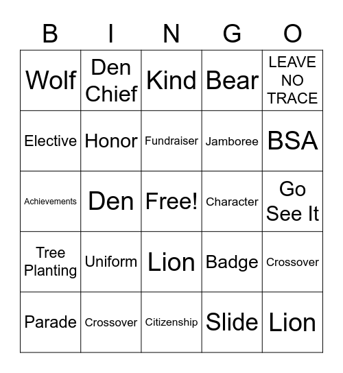 Scout Bingo Card