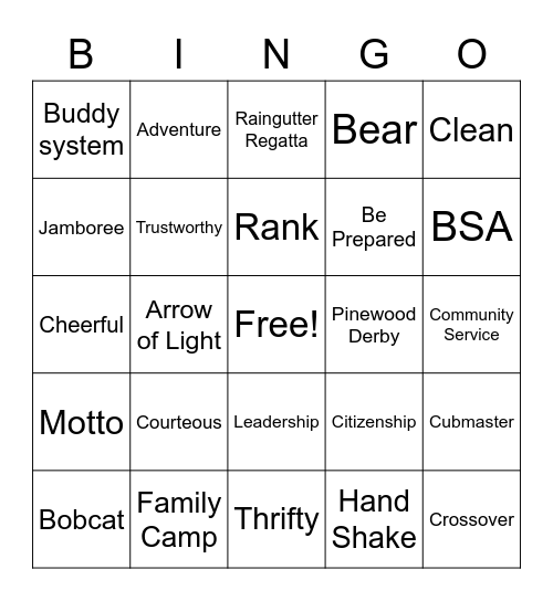 Scout Bingo Card