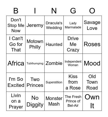 Halloween Musical Bingo Card