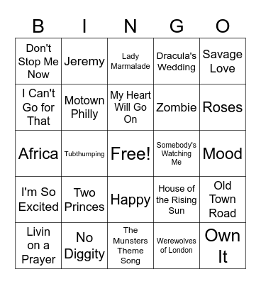Halloween Musical Bingo Card