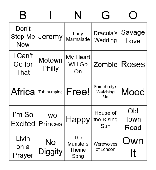 Halloween Musical Bingo Card