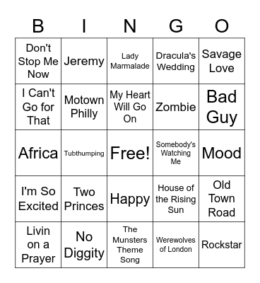 Halloween Musical Bingo Card