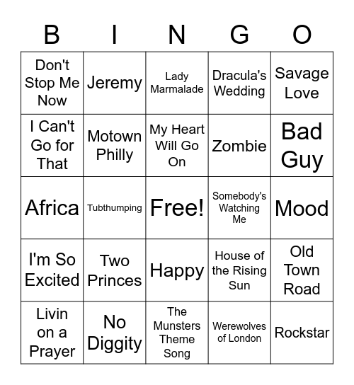 Halloween Musical Bingo Card