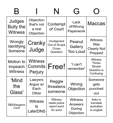 NoPixel Court Bingo Card