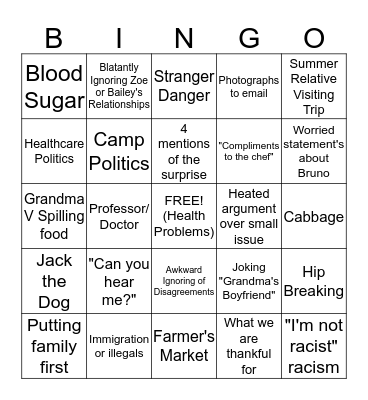 Thanksgiving Survival Bingo Card