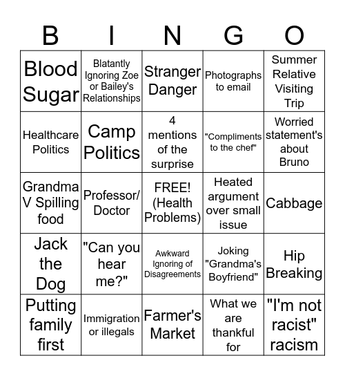 Thanksgiving Survival Bingo Card