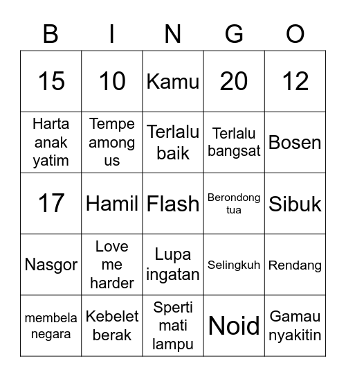 Kiko cantik Bingo Card