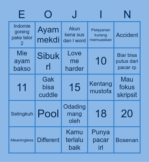 YNWA Bingo Card