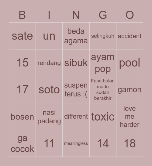 nayeon's bigo Bingo Card