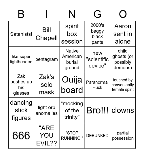 Gh-gh-ghosts Bingo Card