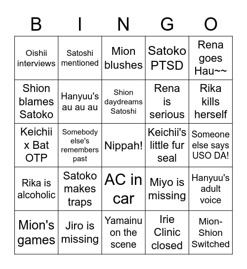 Higurashi Gou Bingo Card