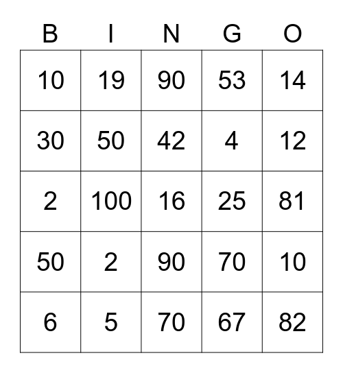 Maaltafel van 2 Bingo Card