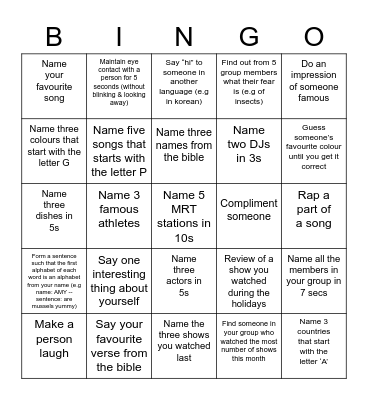 YMC BINGO ! Bingo Card