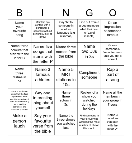 YMC BINGO ! Bingo Card
