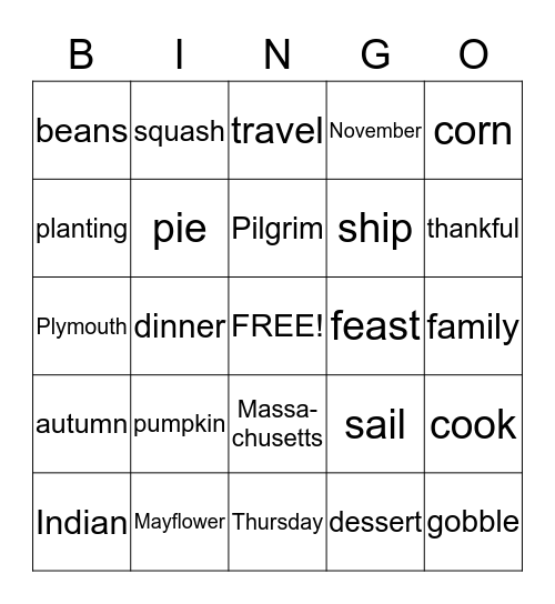 Thanksgiving Bingo Card