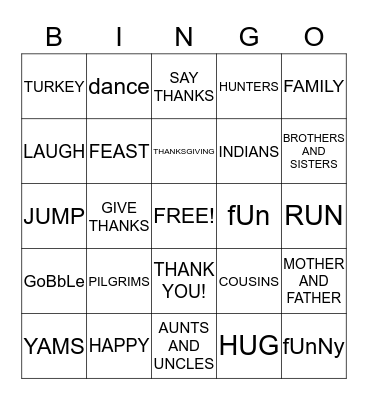 THANKSGIVING BINGO Card