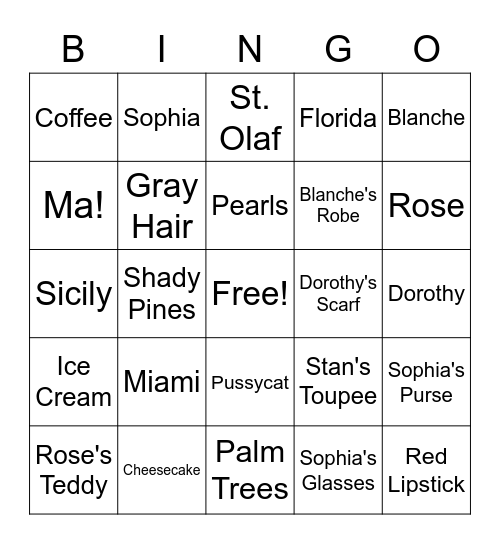 Shady Pines Bingo Card