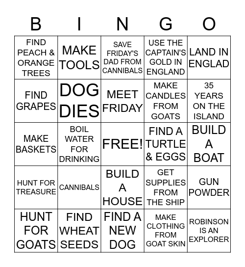 ROBINSON CRUSOE Bingo Card