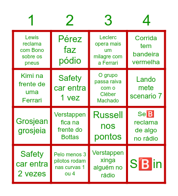 Bingo do GP de Portugal Bingo Card