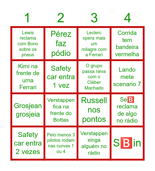 Bingo do GP de Portugal Bingo Card