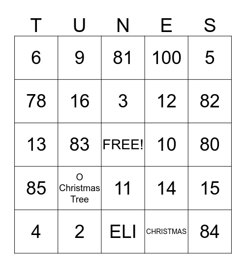 NAME THAT TUNE BINGO Card