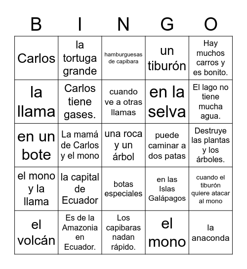 El capibara con botas 1-14 Bingo Card