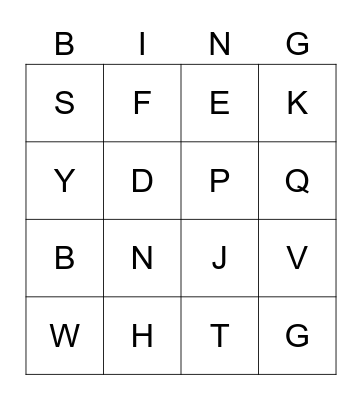 THE ALPHABET Bingo Card