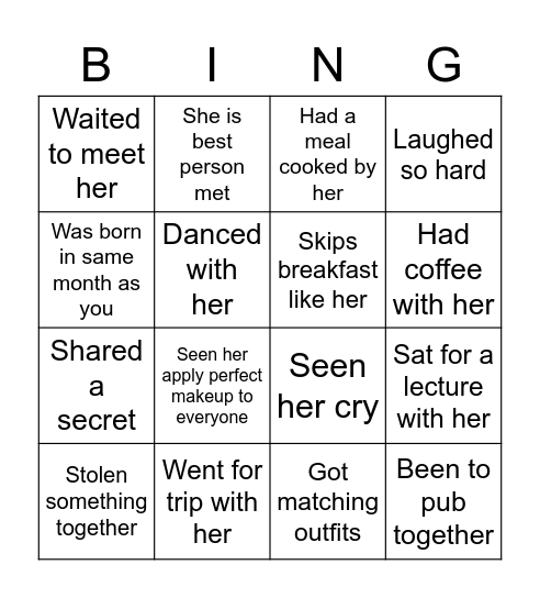 Soujanya’s birthday Bingo Card