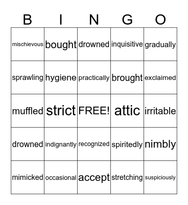 Mia's Challenge Bingo Card