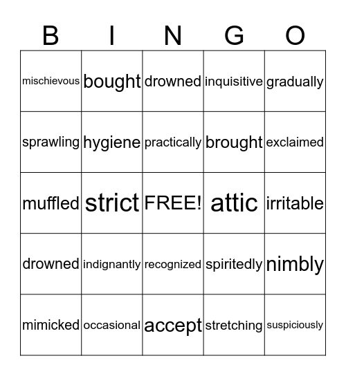 Mia's Challenge Bingo Card