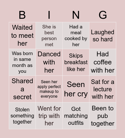 Soujanya’s birthday Bingo Card