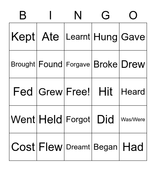 Irregular Verbs Bingo Card