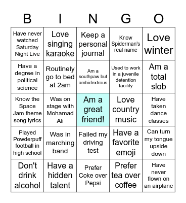 Did you know I... Bingo Card
