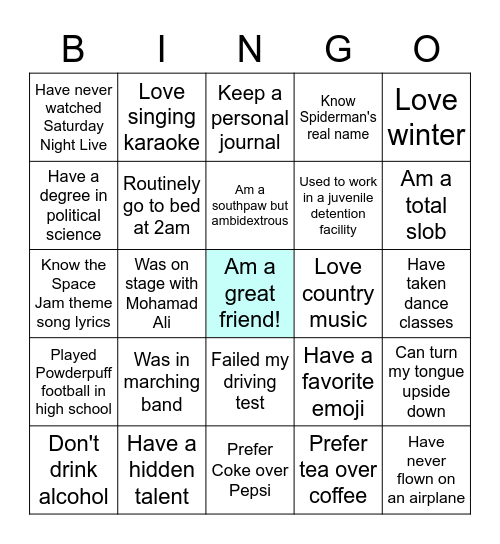 Did you know I... Bingo Card