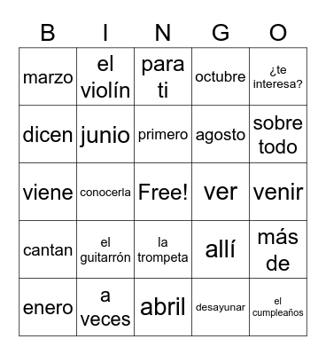 Spaans Bingotoets Bingo Card