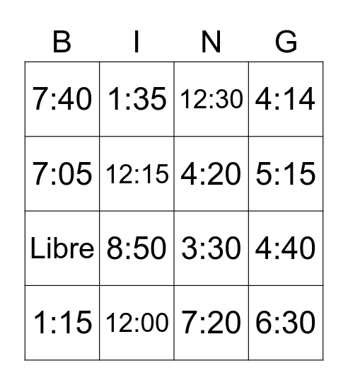 ¿Qué Hora Es? Bingo Card