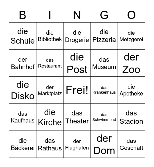 In der Stadt Bingo Card